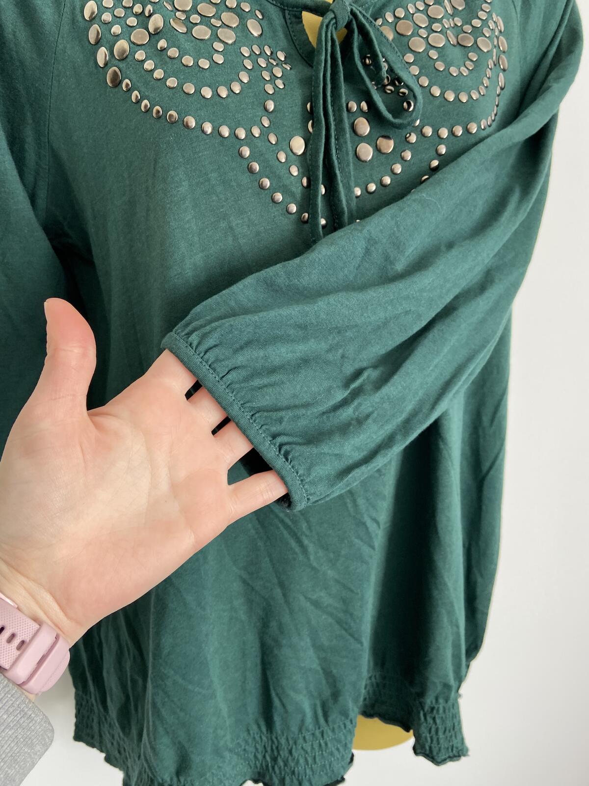 Women’s Forest Green Studded Scoop Neck Top with Tie Detail Size 12
