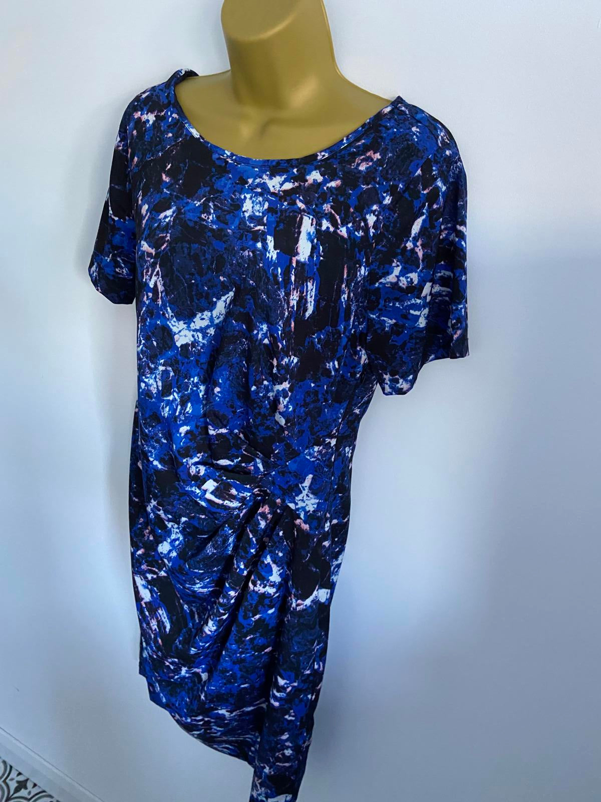 M&S Marks & Spencer Collection Blue Abstract Print Dress - Ruched, Size 10