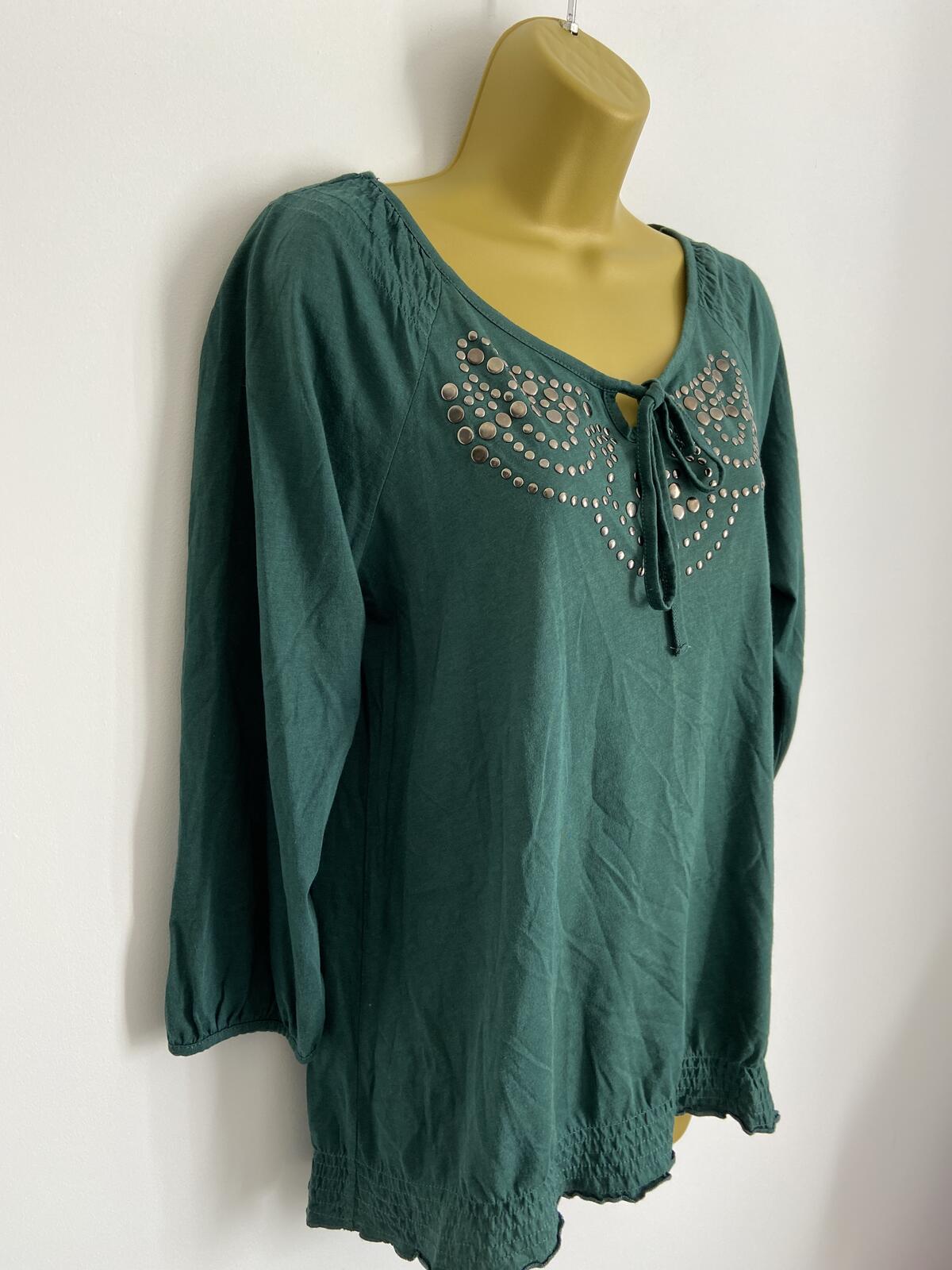 Women’s Forest Green Studded Scoop Neck Top with Tie Detail Size 12