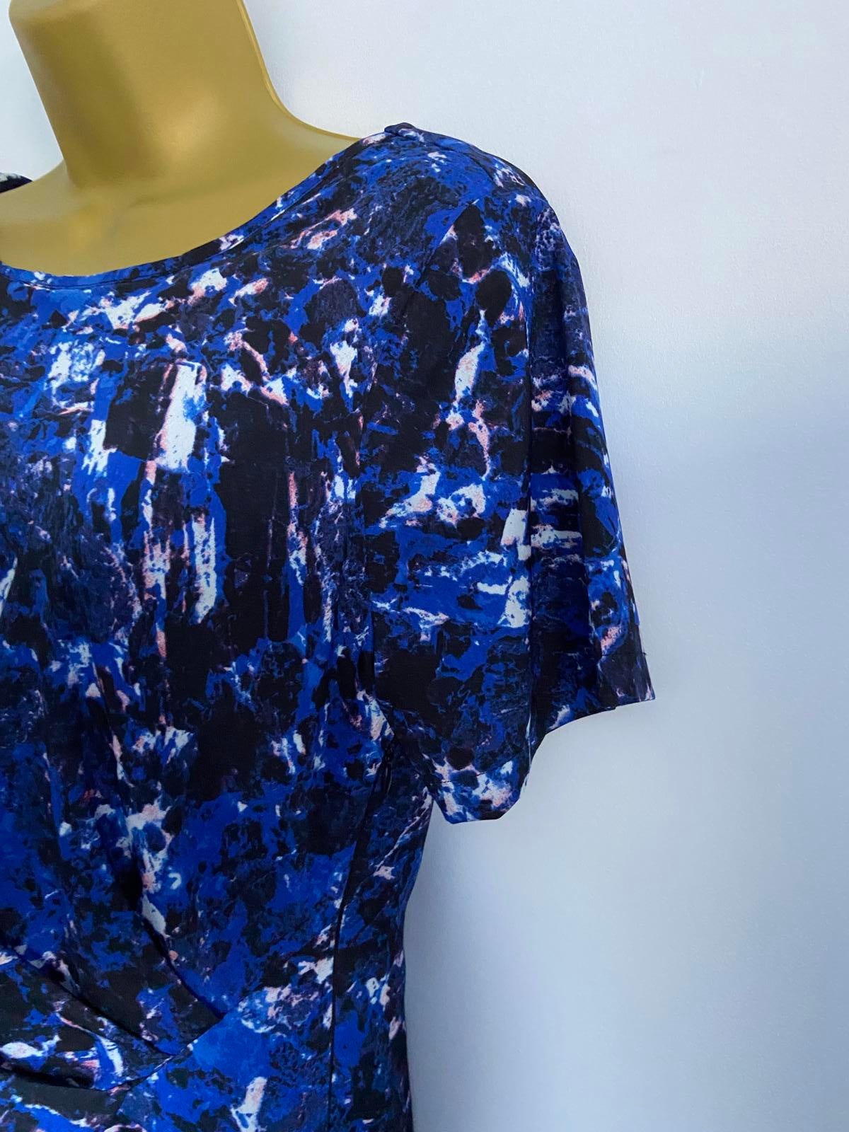 M&S Marks & Spencer Collection Blue Abstract Print Dress - Ruched, Size 10