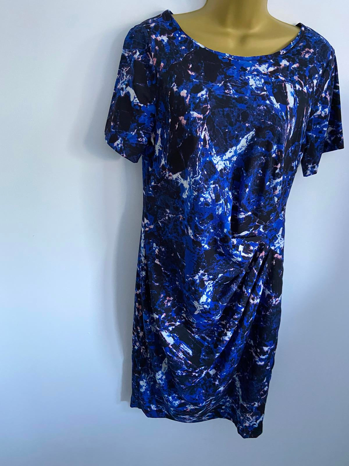 M&S Marks & Spencer Collection Blue Abstract Print Dress - Ruched, Size 10