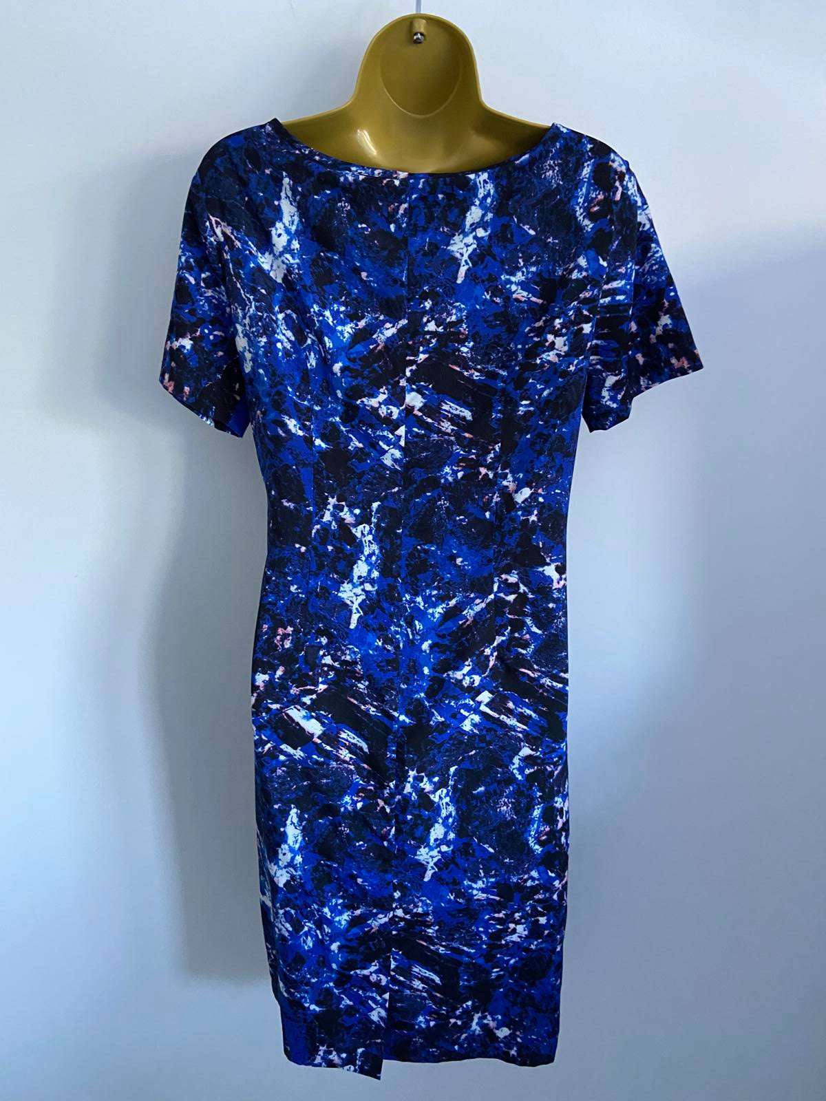 M&S Marks & Spencer Collection Blue Abstract Print Dress - Ruched, Size 10