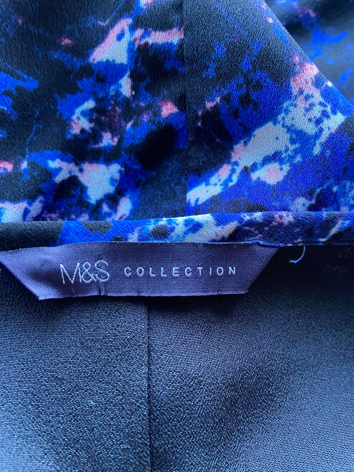 M&S Marks & Spencer Collection Blue Abstract Print Dress - Ruched, Size 10