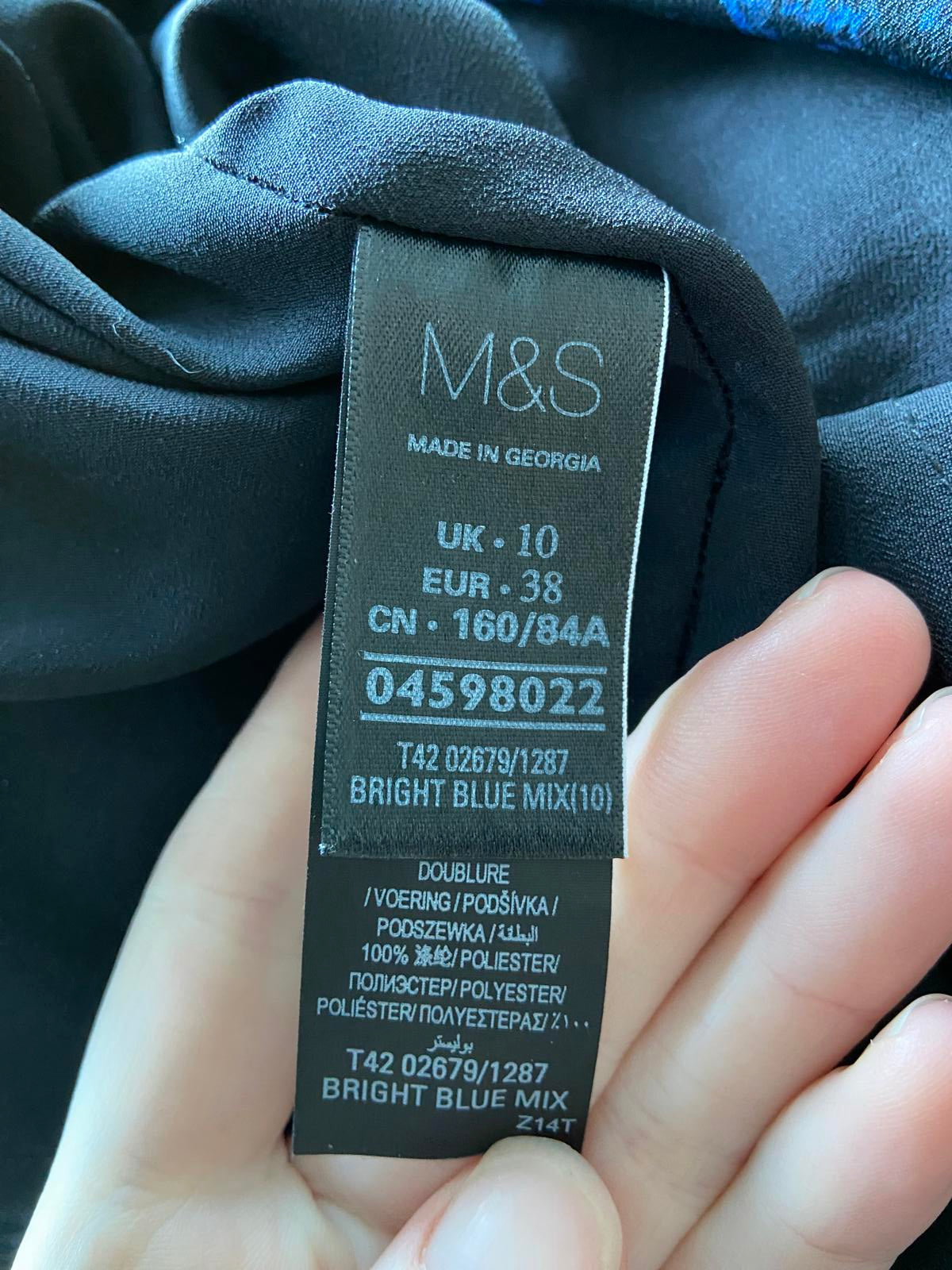 M&S Marks & Spencer Collection Blue Abstract Print Dress - Ruched, Size 10