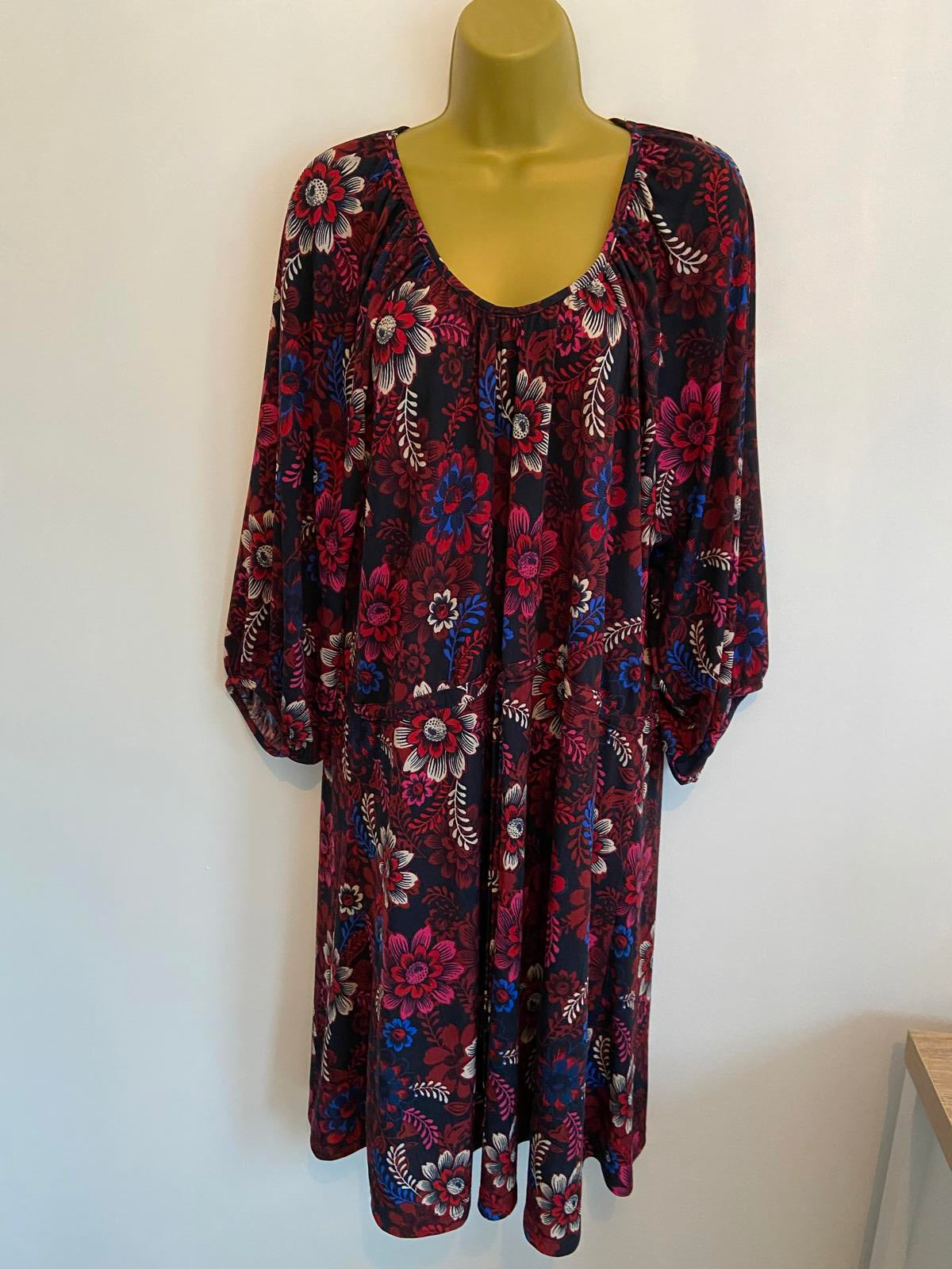Next Floral Dress - Black with Multi-Color Flowers, Size 14