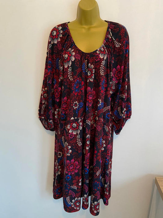 Next Floral Dress - Black with Multi-Color Flowers, Size 14