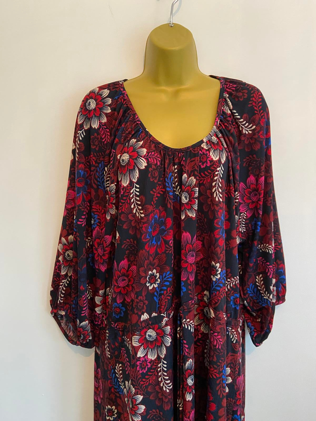 Next Floral Dress - Black with Multi-Color Flowers, Size 14
