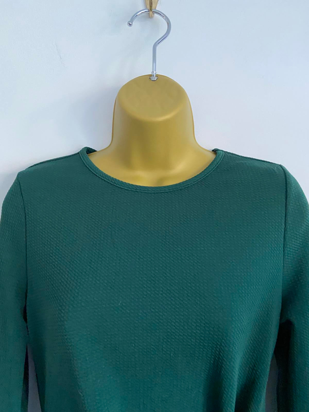 SHEIN Forest Green Waffle Knit Midi Dress - Long Sleeve Bodycon, Size L (12)