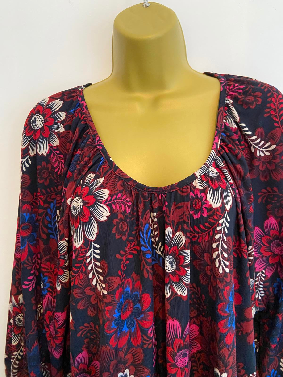 Next Floral Dress - Black with Multi-Color Flowers, Size 14