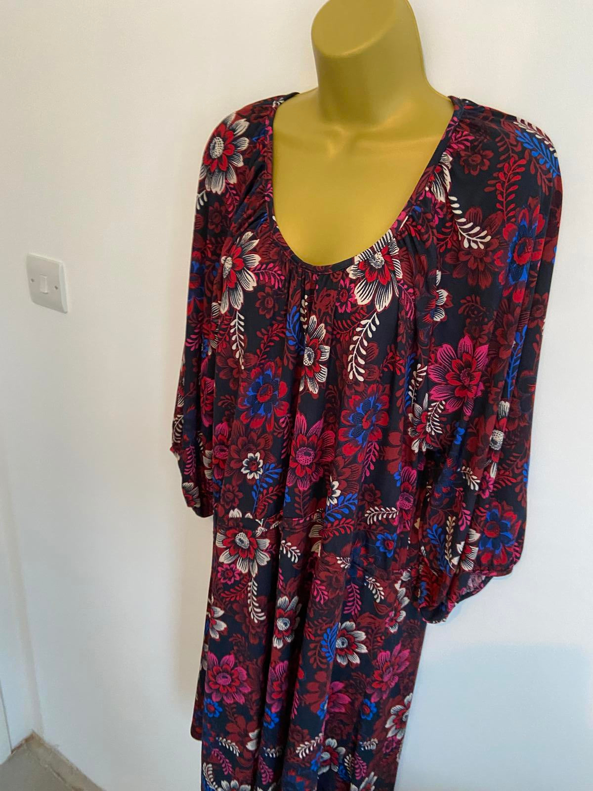 Next Floral Dress - Black with Multi-Color Flowers, Size 14