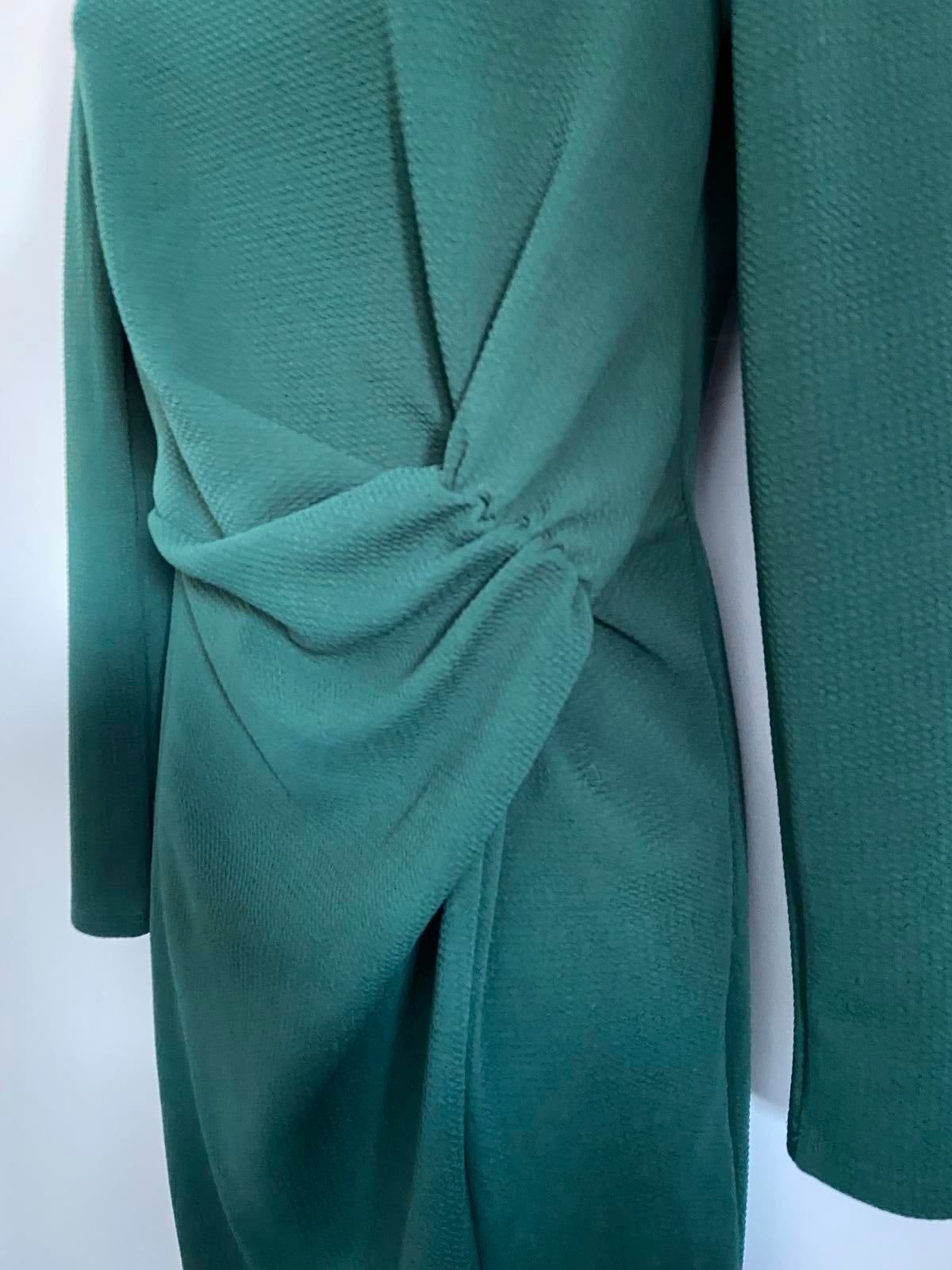 SHEIN Forest Green Waffle Knit Midi Dress - Long Sleeve Bodycon, Size L (12)