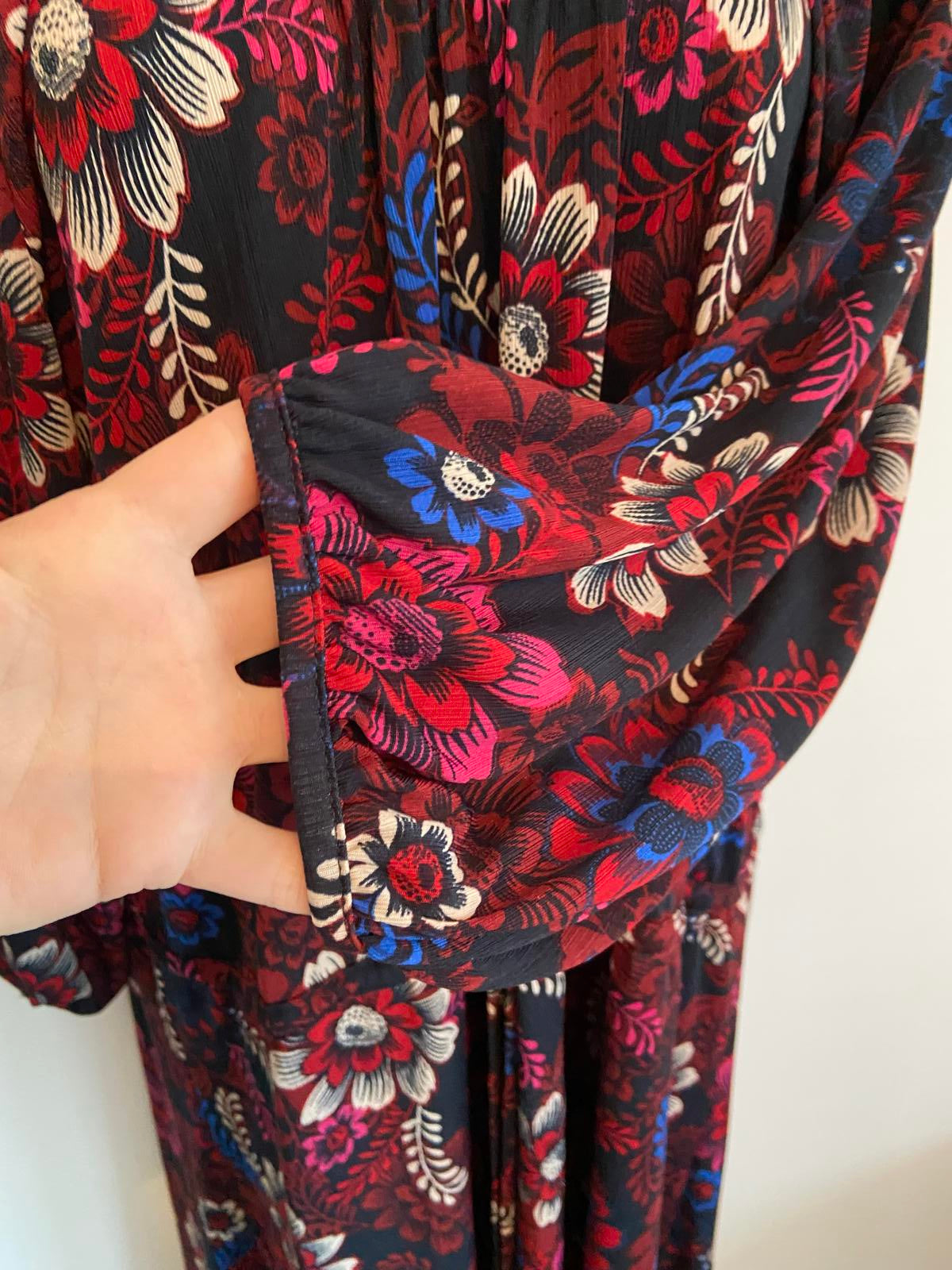 Next Floral Dress - Black with Multi-Color Flowers, Size 14