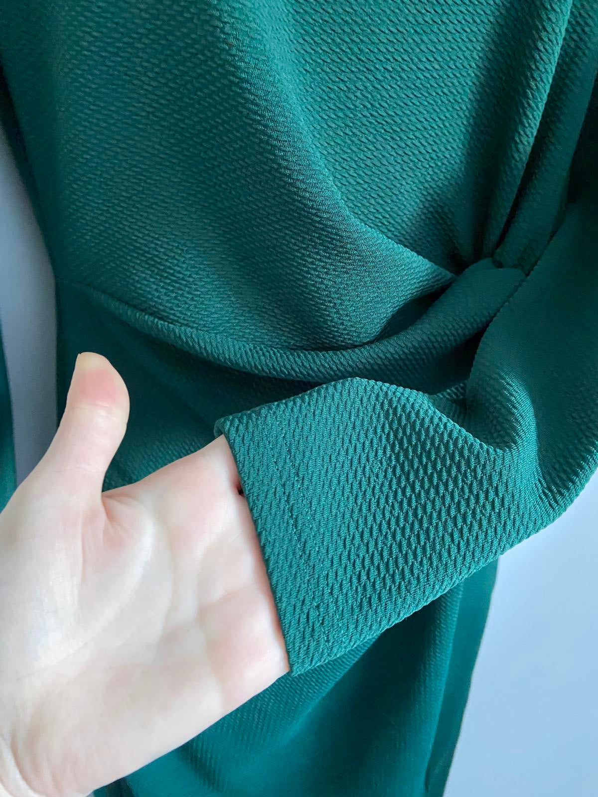 SHEIN Forest Green Waffle Knit Midi Dress - Long Sleeve Bodycon, Size L (12)