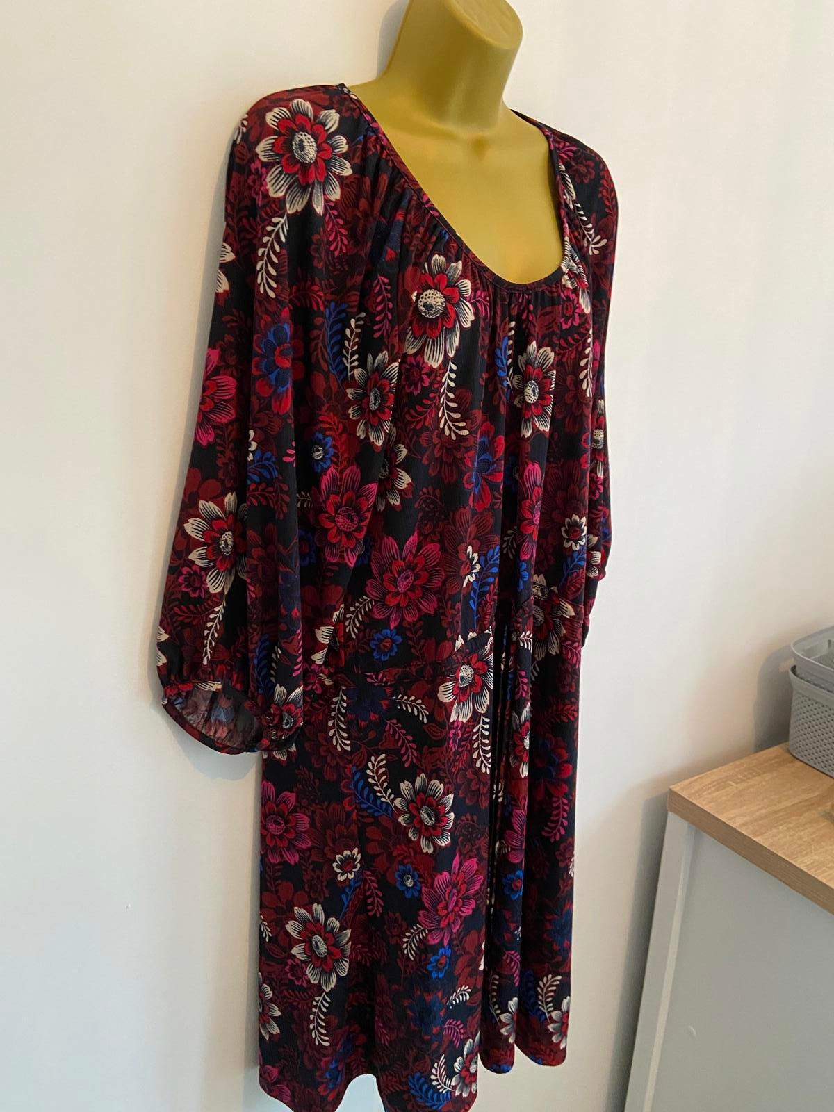 Next Floral Dress - Black with Multi-Color Flowers, Size 14