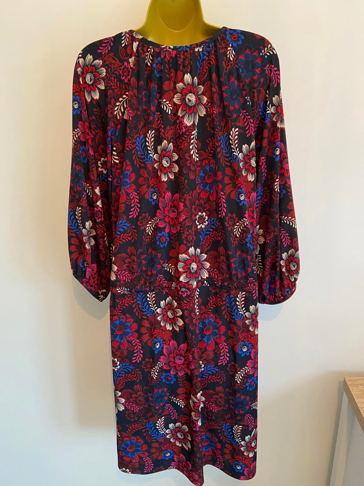 Next Floral Dress - Black with Multi-Color Flowers, Size 14