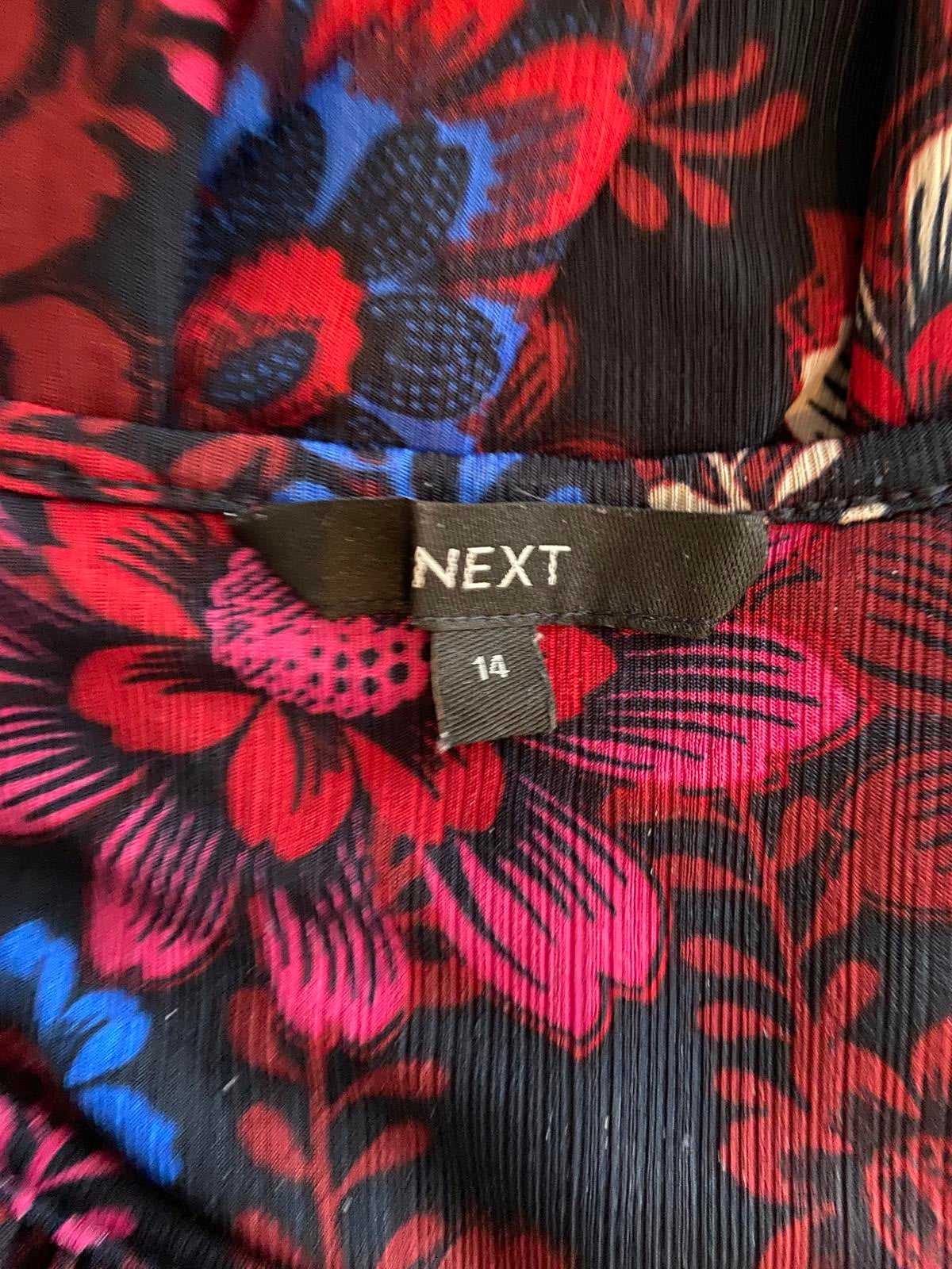 Next Floral Dress - Black with Multi-Color Flowers, Size 14