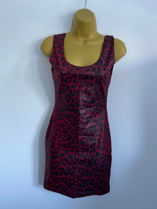 I Saw It First Burgundy Leopard Print Faux Leather Dress - Bodycon Mini, Size 6