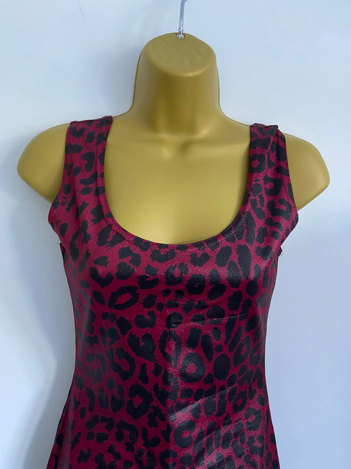 I Saw It First Burgundy Leopard Print Faux Leather Dress - Bodycon Mini, Size 6