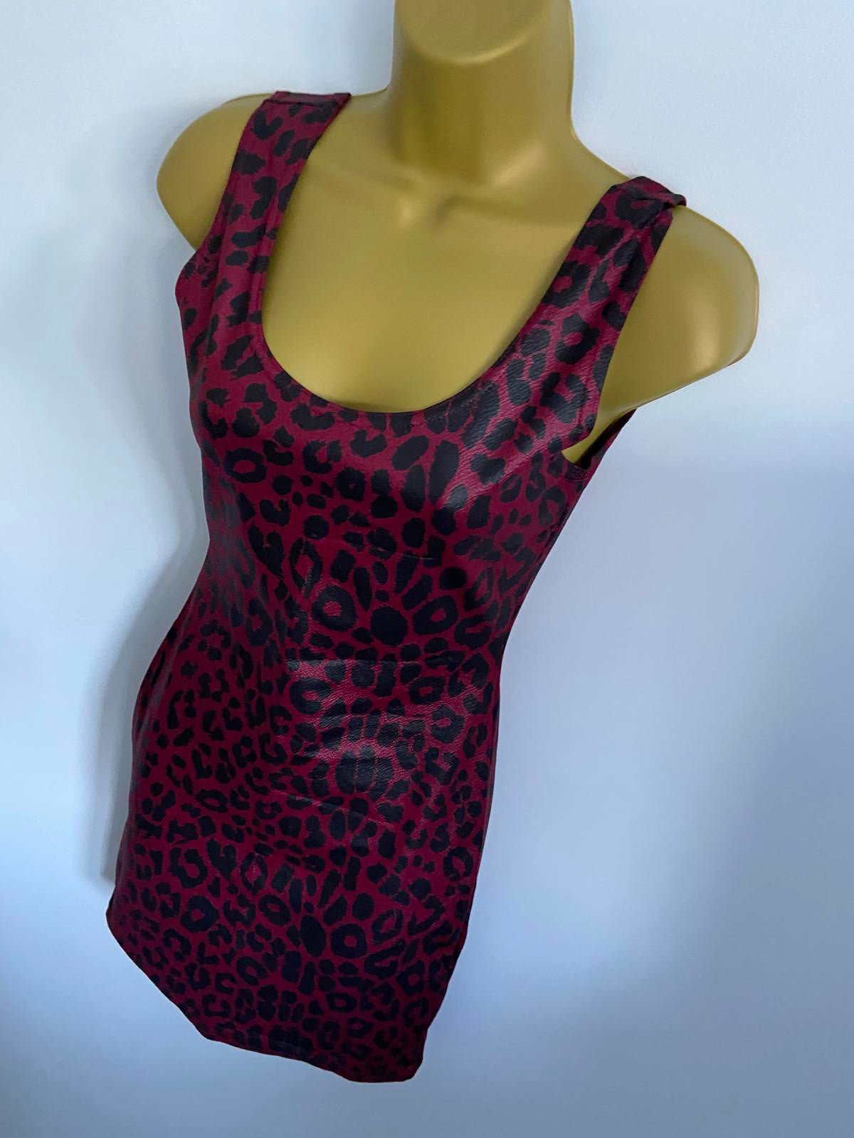 I Saw It First Burgundy Leopard Print Faux Leather Dress - Bodycon Mini, Size 6