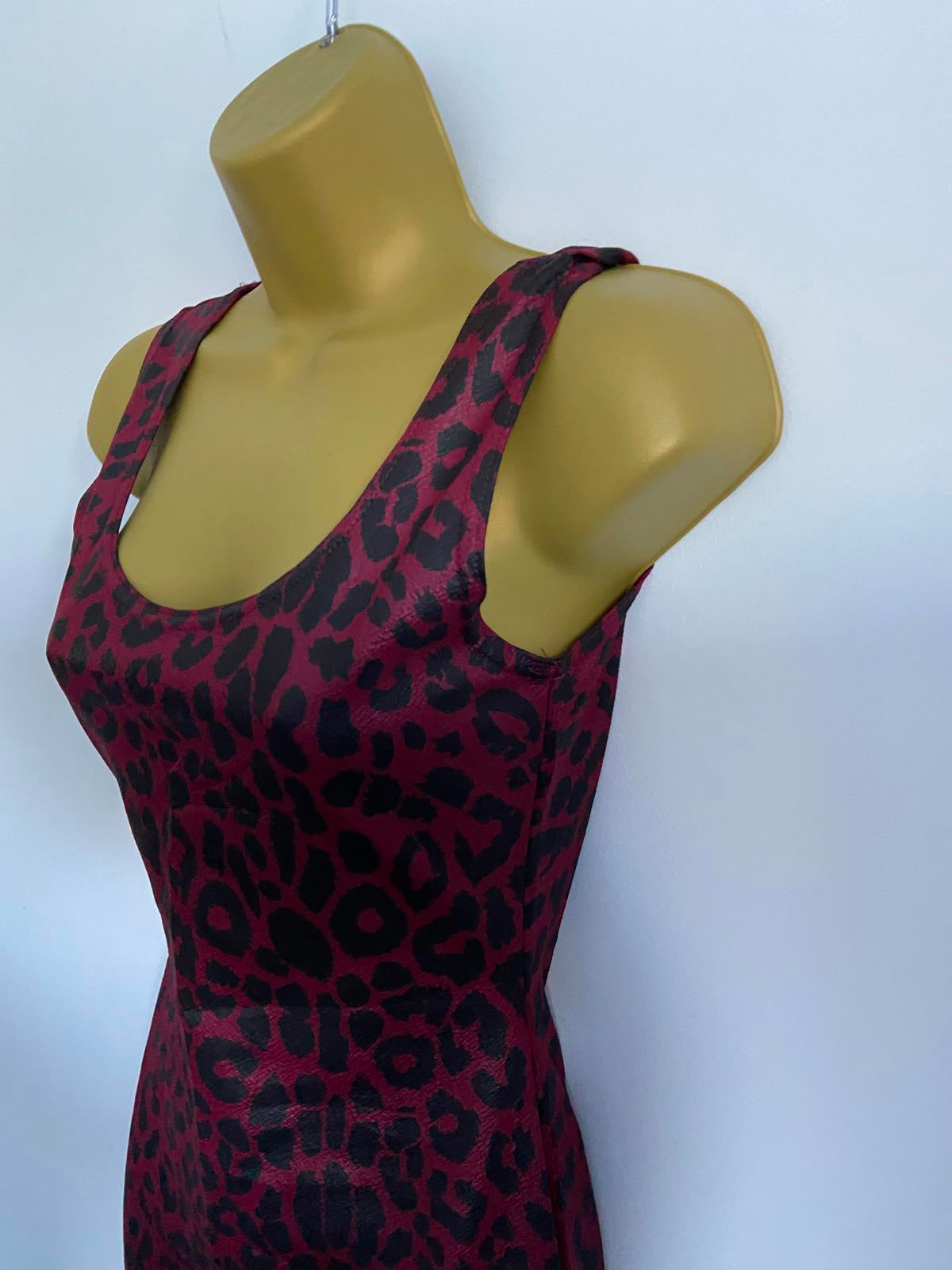 I Saw It First Burgundy Leopard Print Faux Leather Dress - Bodycon Mini, Size 6