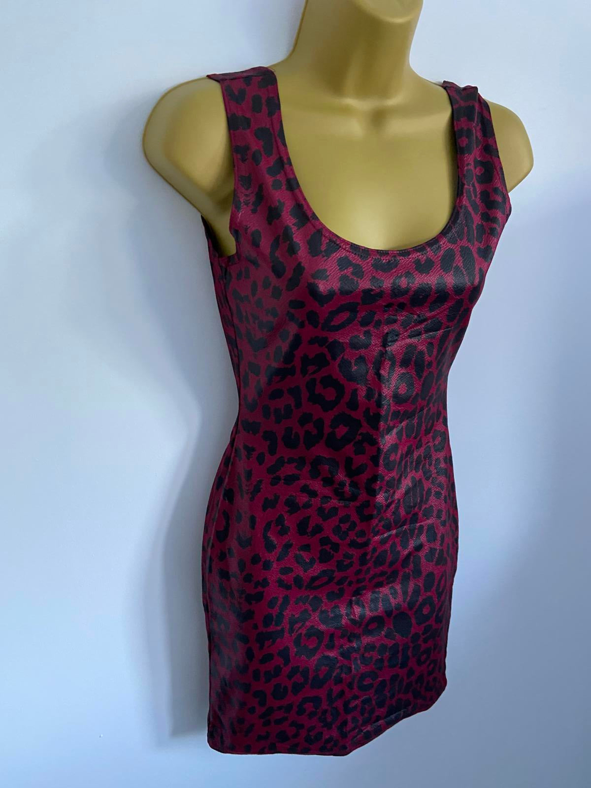 I Saw It First Burgundy Leopard Print Faux Leather Dress - Bodycon Mini, Size 6