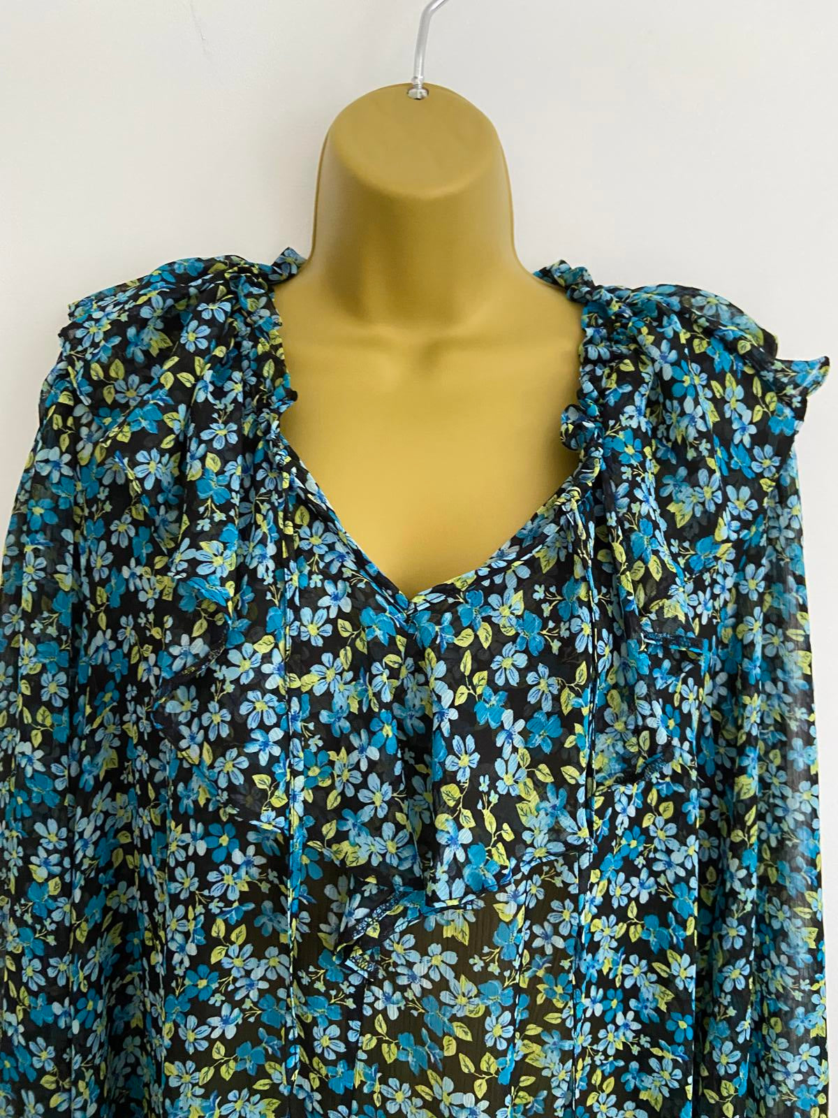 Primark Sheer Floral Dress - Black, Turquoise & Green, Size 14