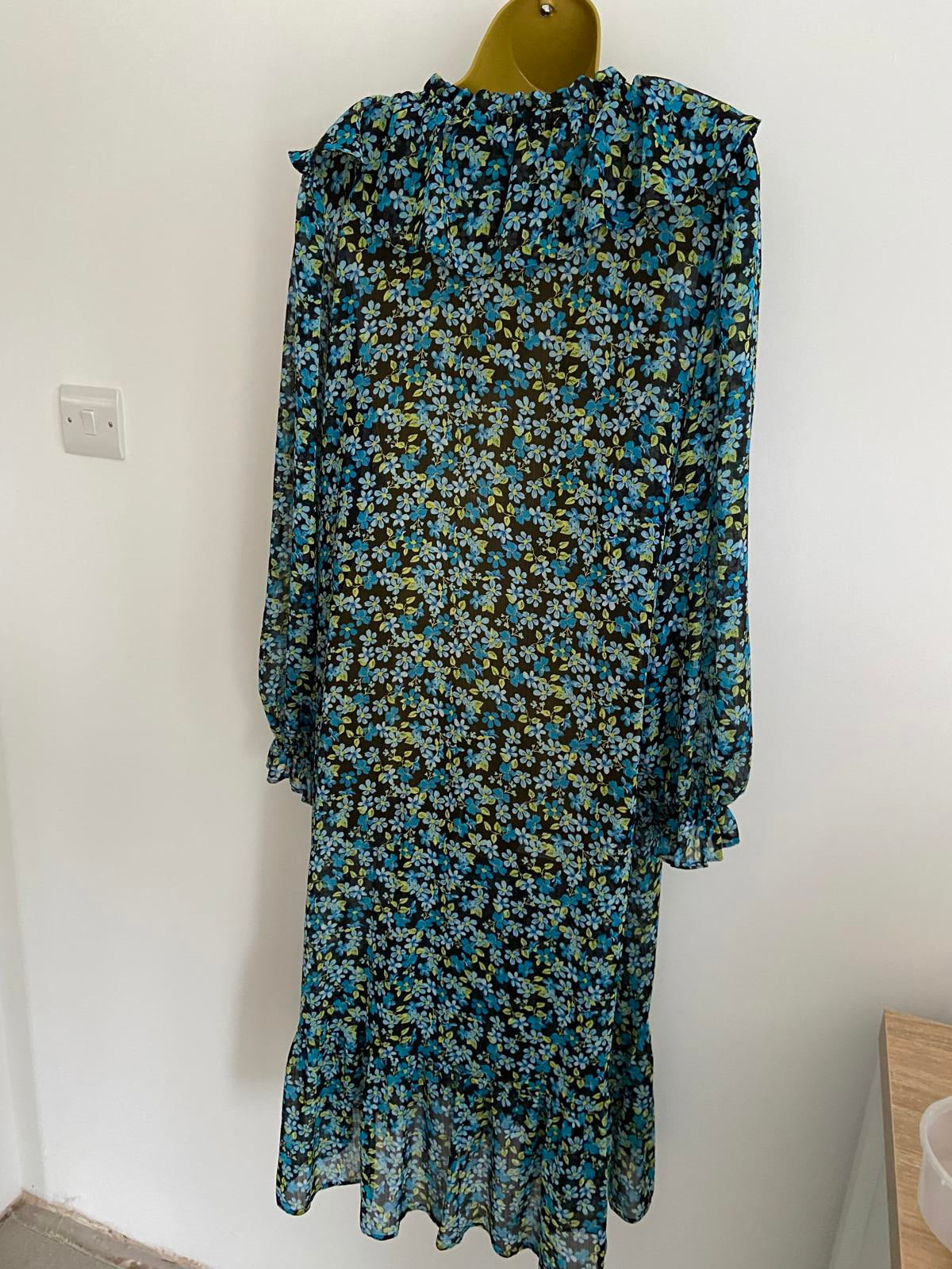 Primark Sheer Floral Dress - Black, Turquoise & Green, Size 14