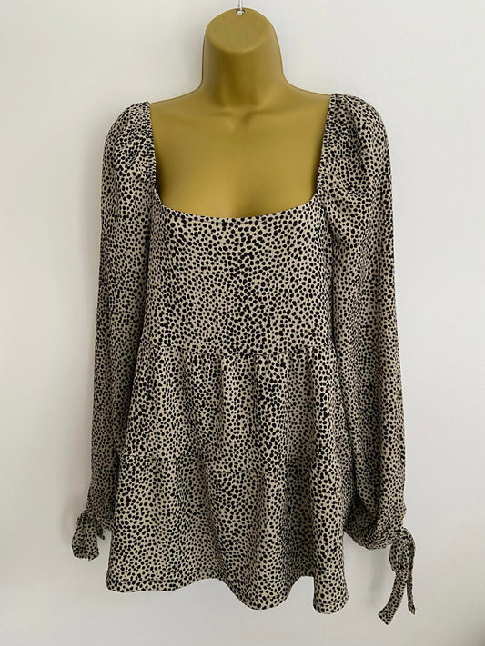 George Leopard Print Blouse - Tan, Size 14