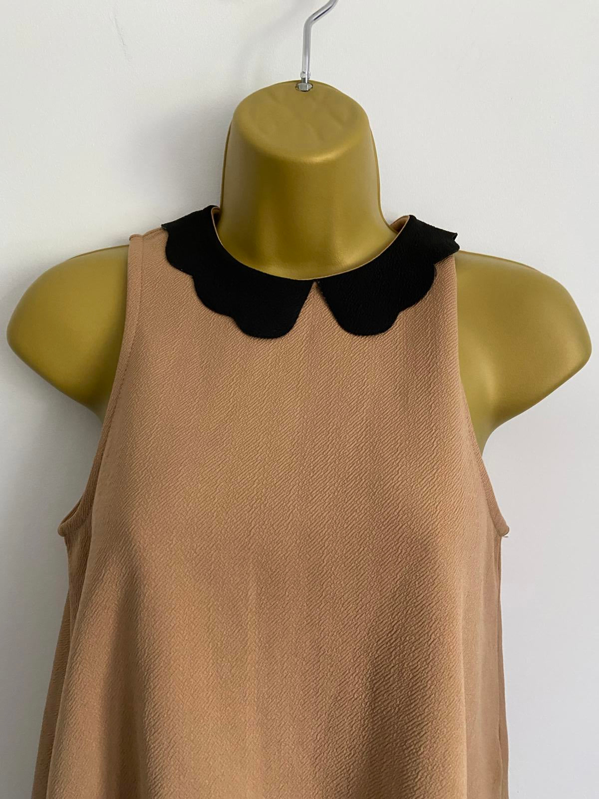New Look Camel Tan Scalloped Hem Top - Black Peter Pan Collar Blouse, Size 8