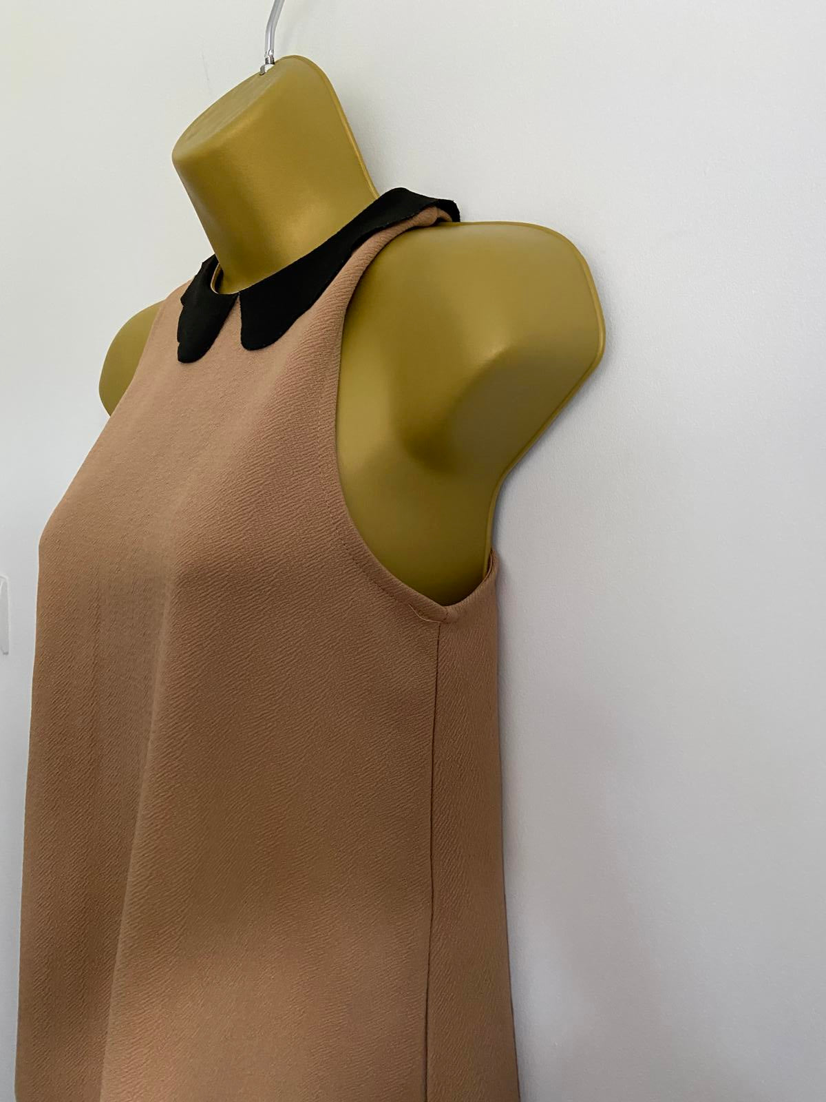 New Look Camel Tan Scalloped Hem Top - Black Peter Pan Collar Blouse, Size 8