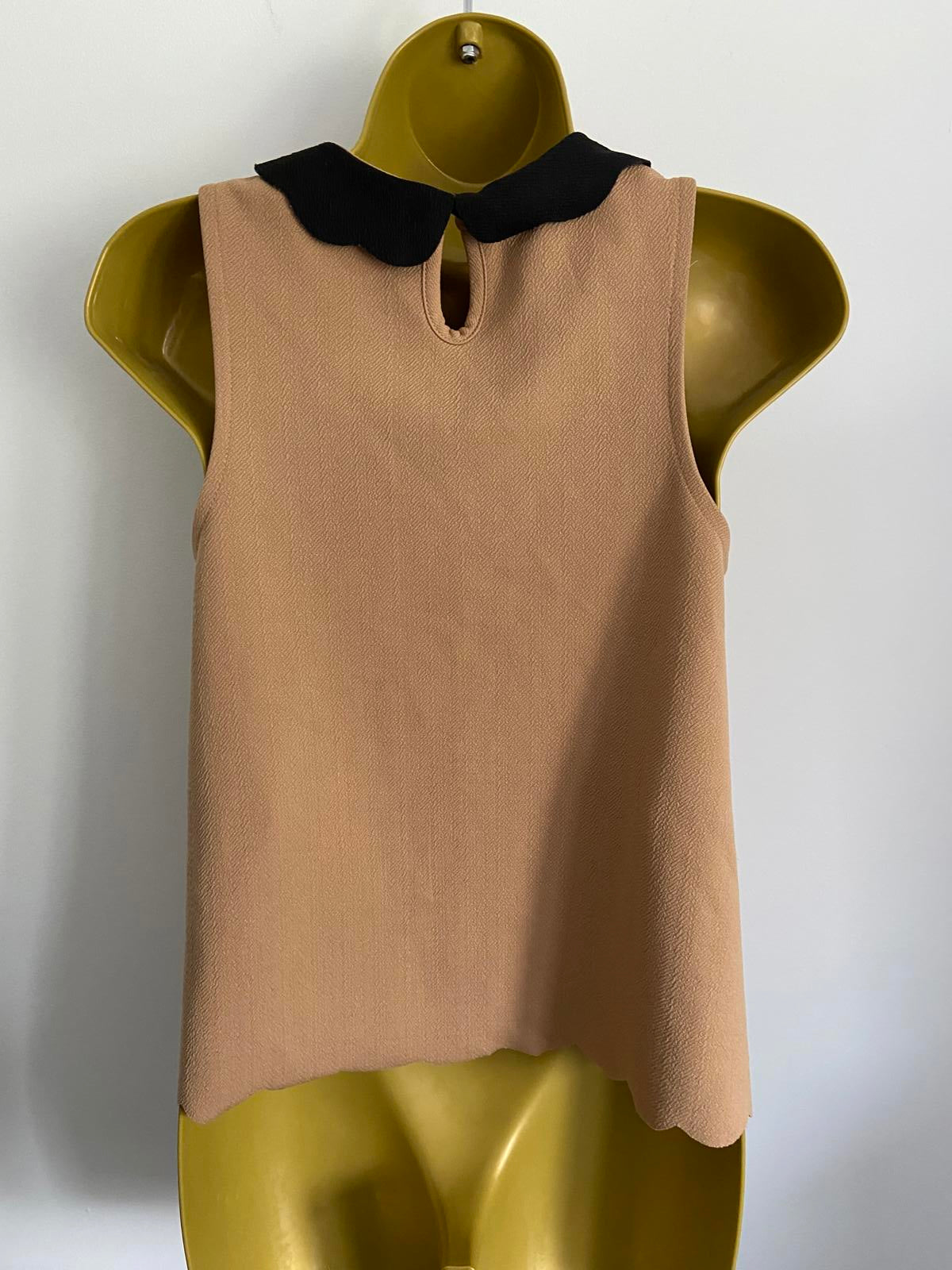 New Look Camel Tan Scalloped Hem Top - Black Peter Pan Collar Blouse, Size 8
