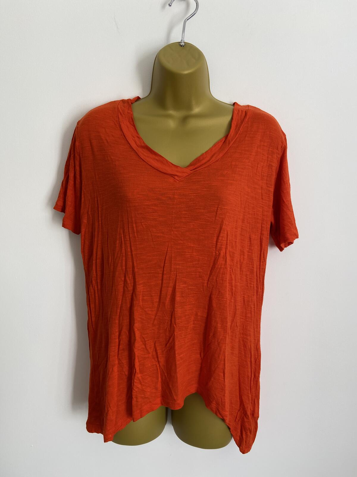 Peacocks Women’s Rust Orange V-Neck Short Sleeve Viscose T-Shirt Size 10