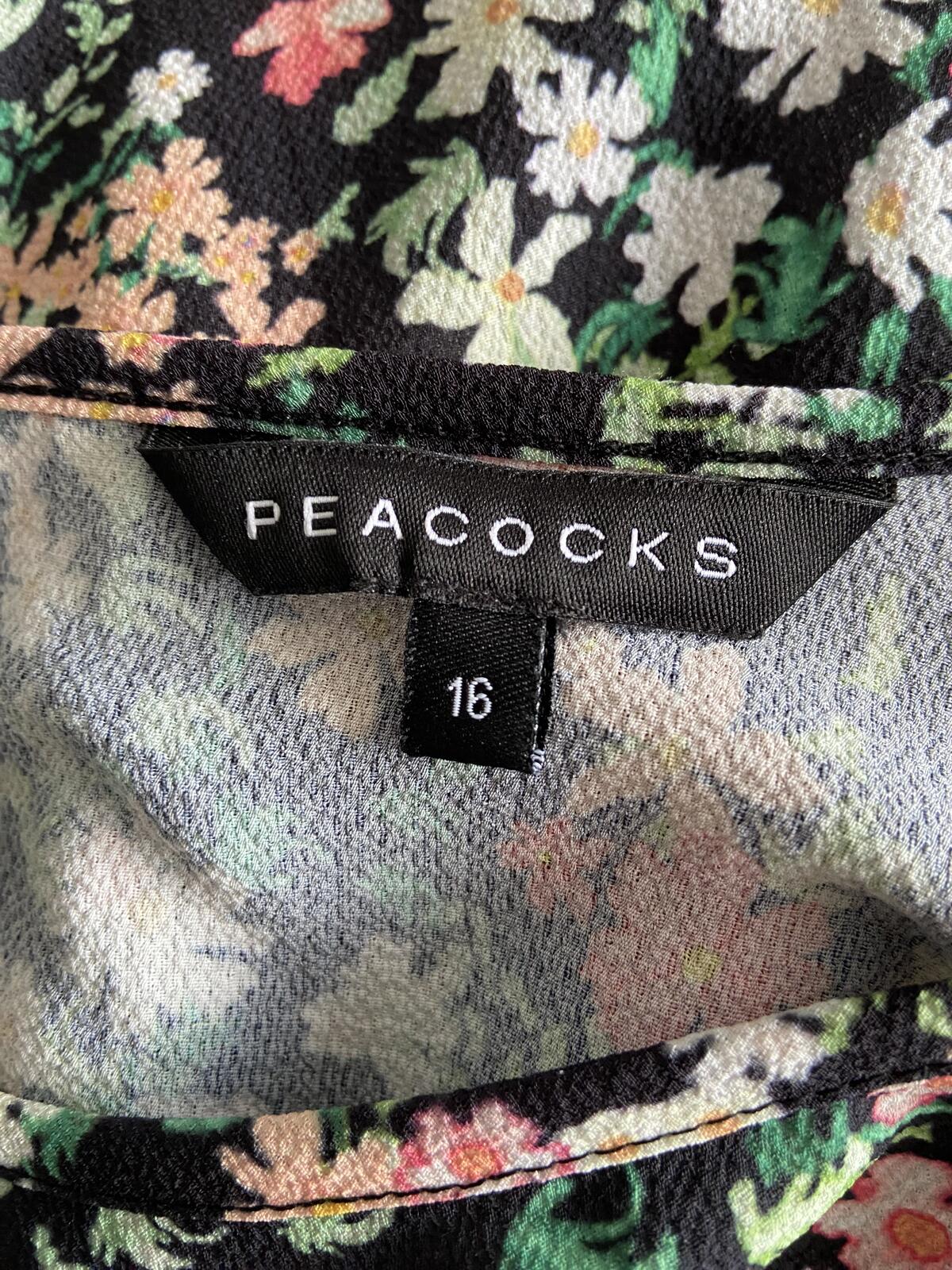 Peacocks Women’s Black Floral Short Sleeve Peplum Blouse Size 16