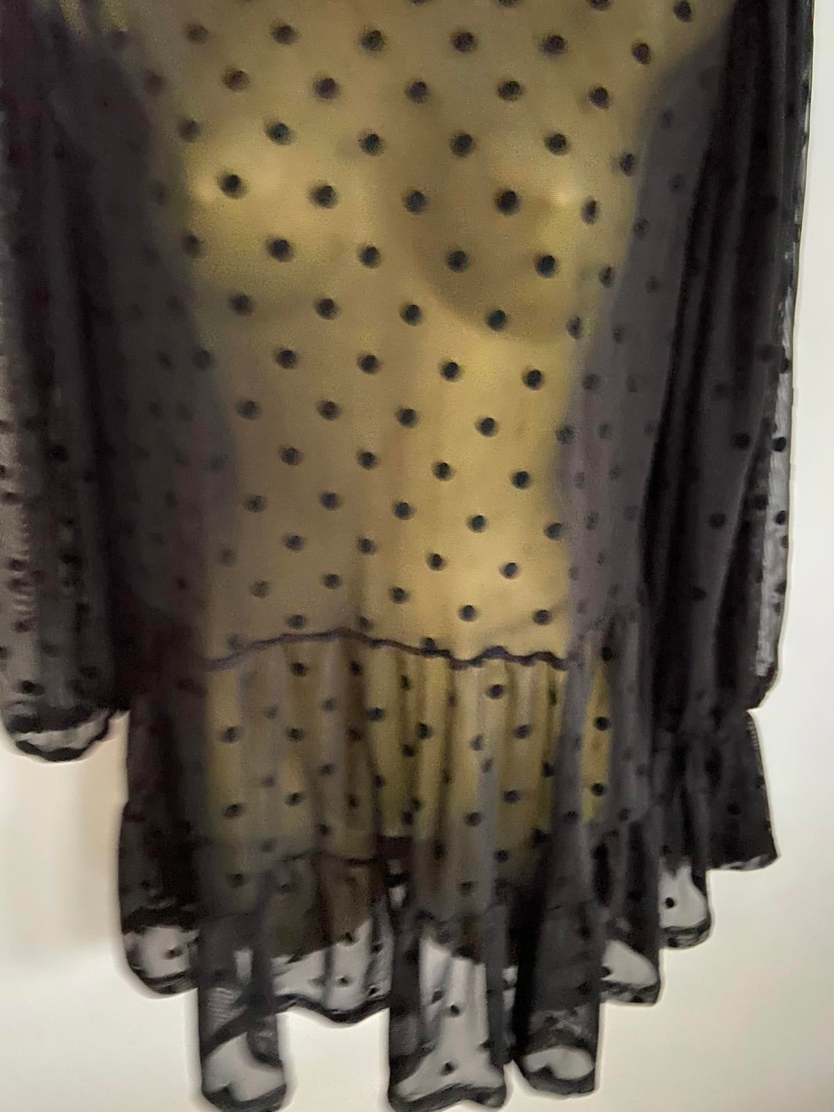 New Look Sheer Blouse with Velvet Spots - Black, Size 16