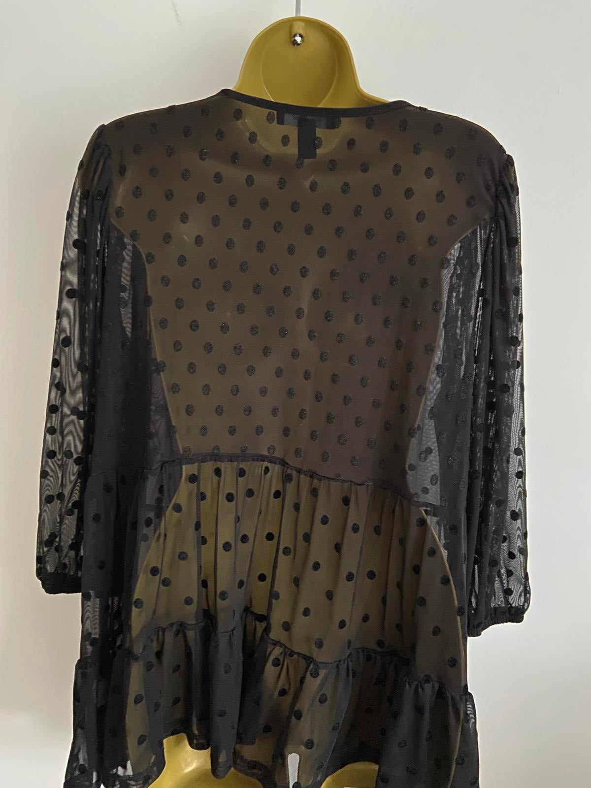 New Look Sheer Blouse with Velvet Spots - Black, Size 16