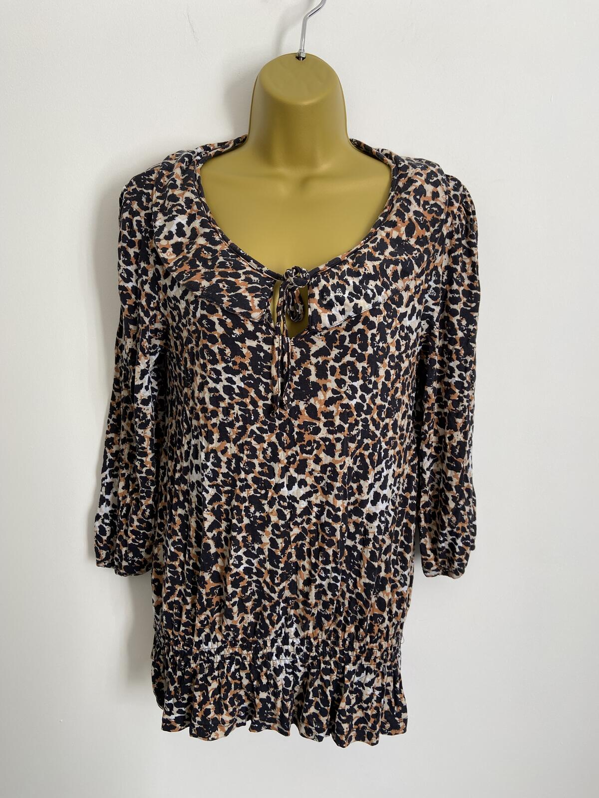 Next Women’s Leopard Print 3/4 Sleeve Blouse with Tie Neck Size 12