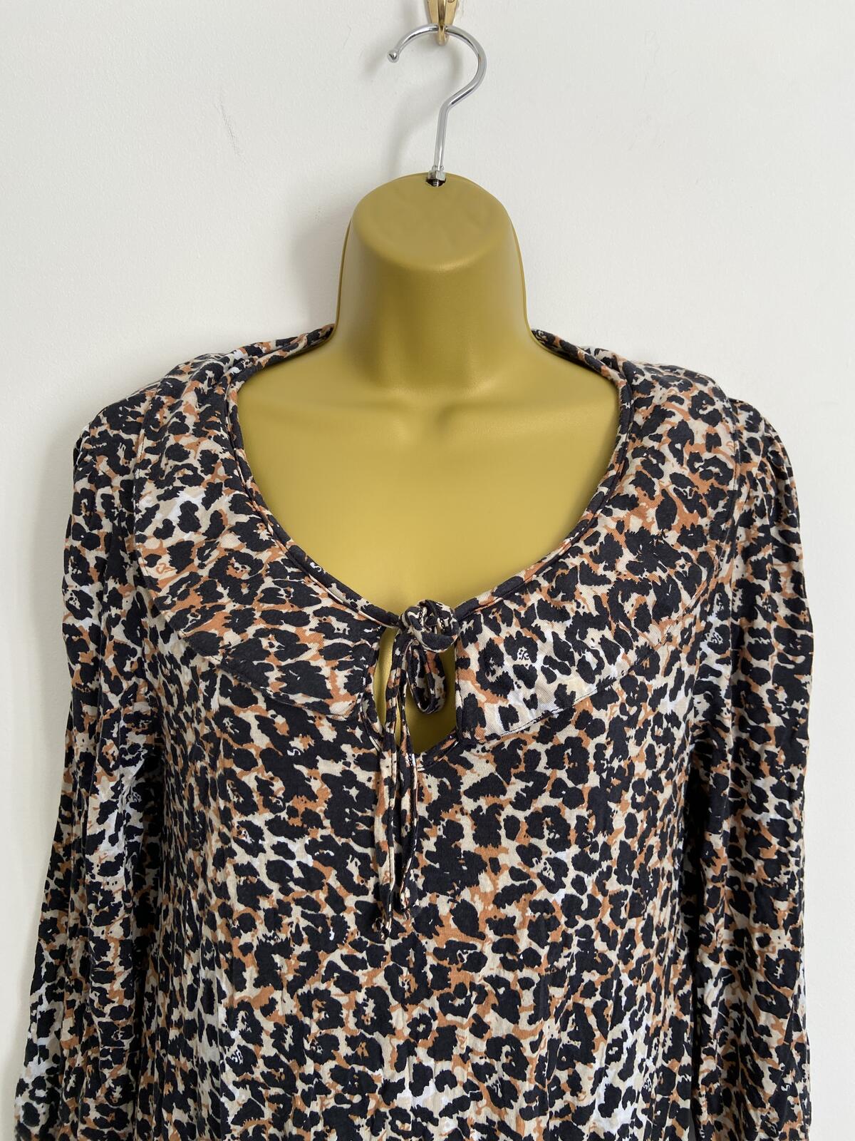 Next Women’s Leopard Print 3/4 Sleeve Blouse with Tie Neck Size 12