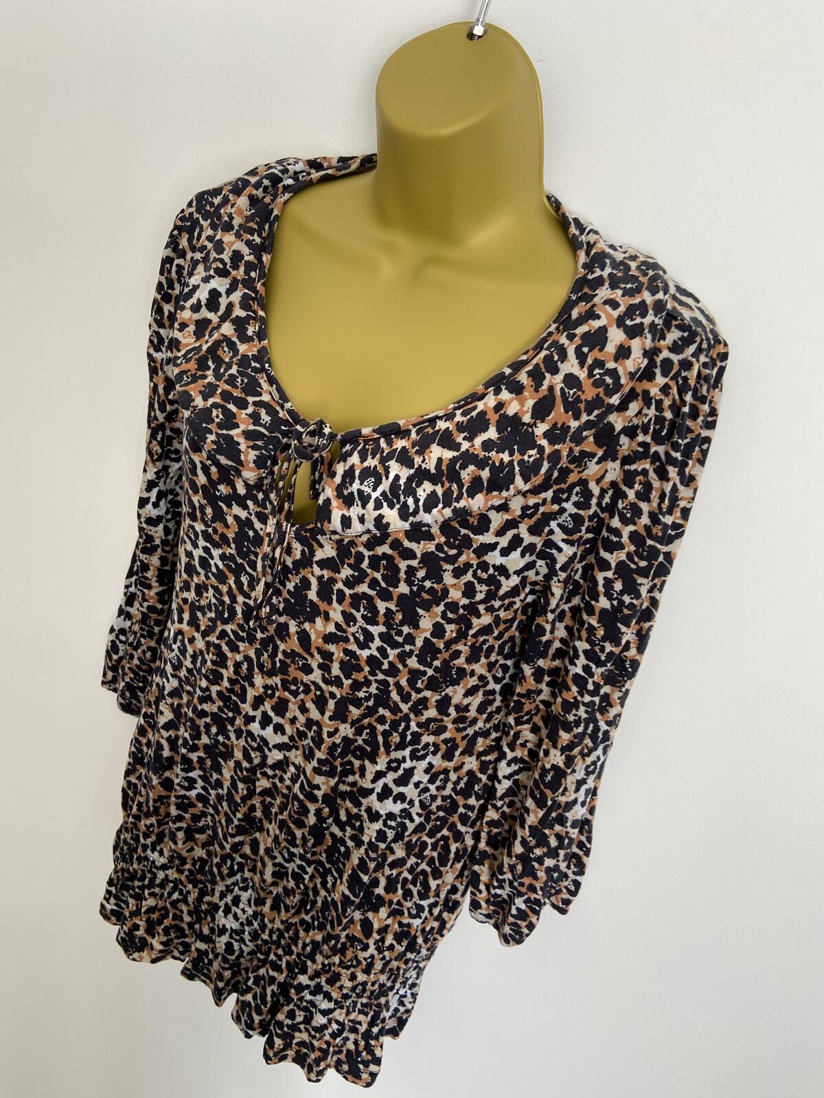 Next Women’s Leopard Print 3/4 Sleeve Blouse with Tie Neck Size 12