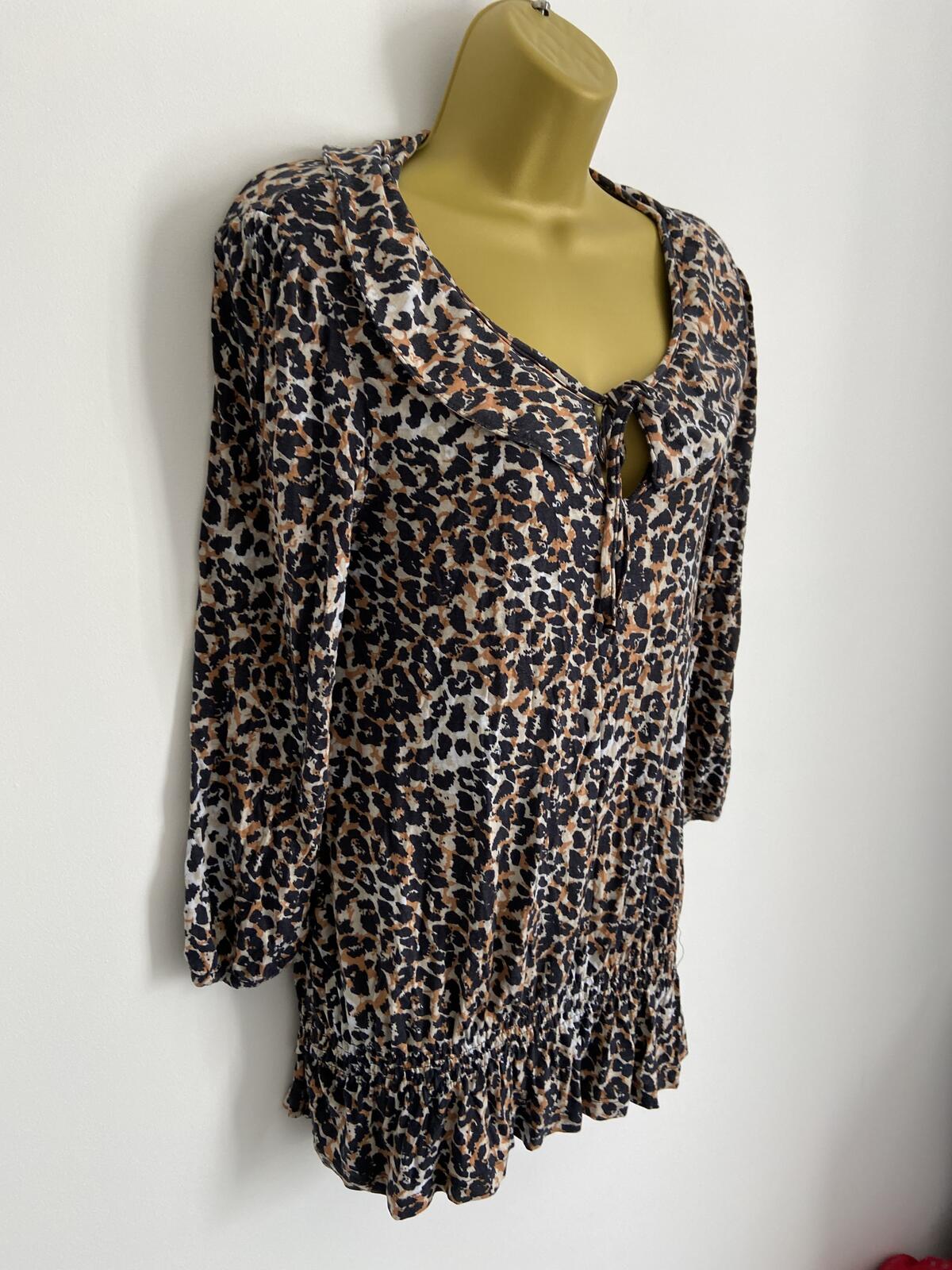 Next Women’s Leopard Print 3/4 Sleeve Blouse with Tie Neck Size 12