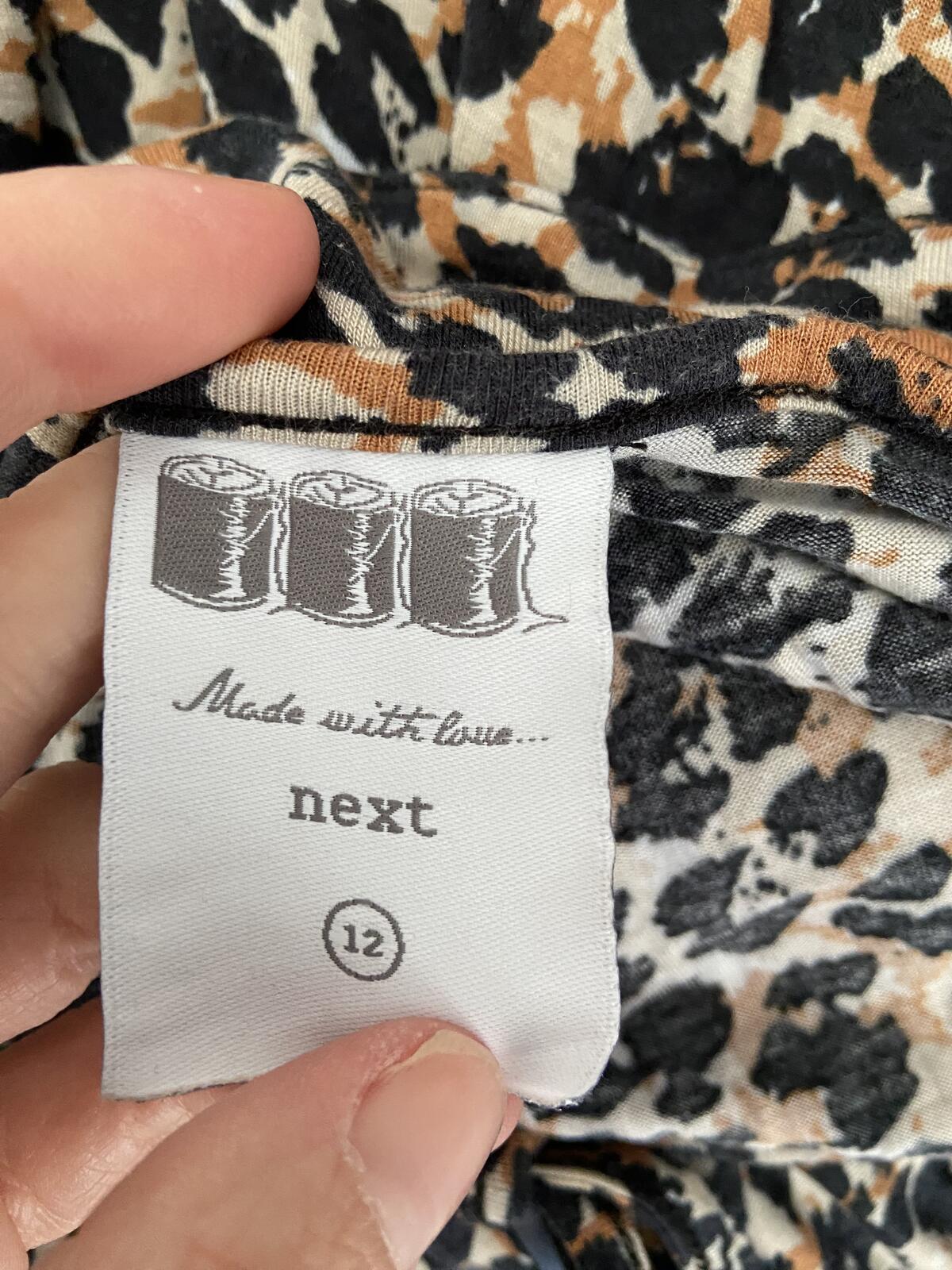 Next Women’s Leopard Print 3/4 Sleeve Blouse with Tie Neck Size 12