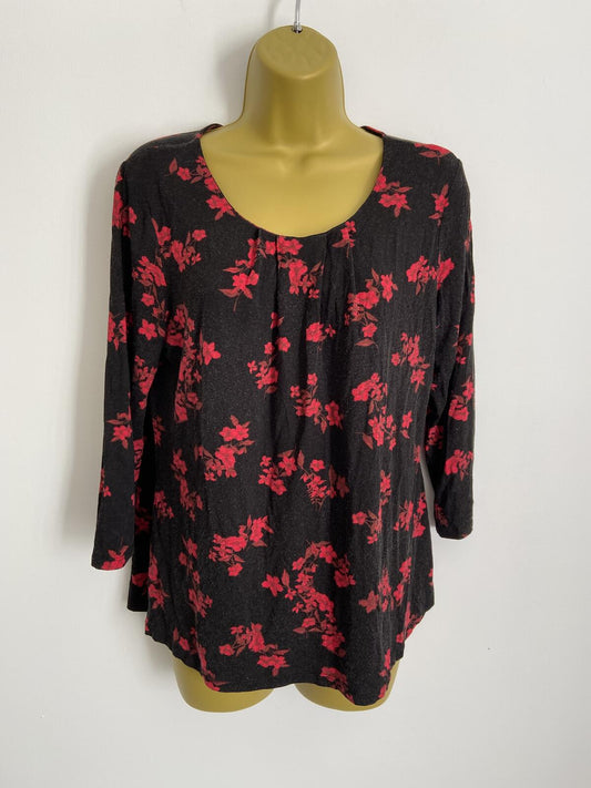 Papaya Women’s Black & Red Floral 3/4 Sleeve Top Size 14