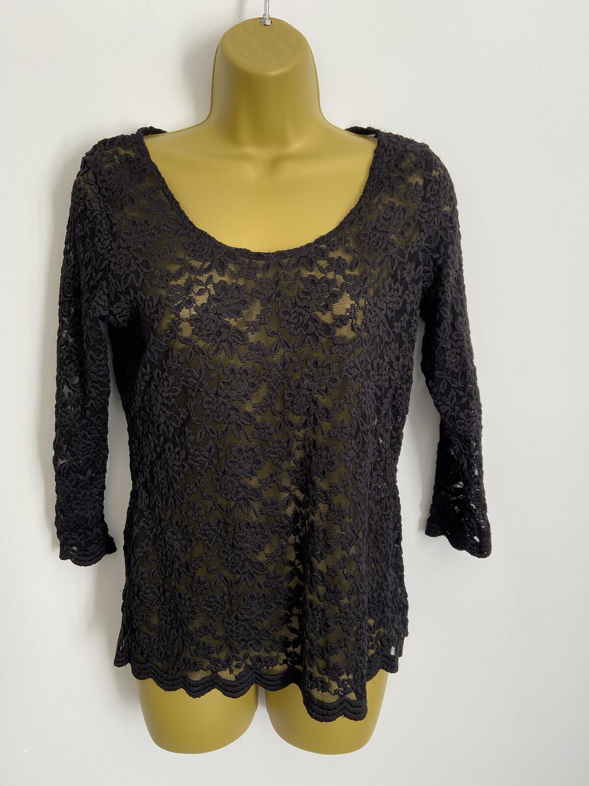 M&S Per Una Women’s Black Floral Lace Top Scallop Hem Size 12