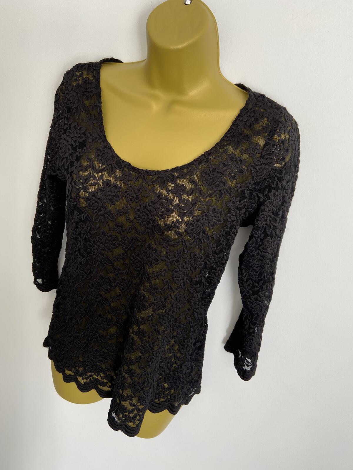 M&S Per Una Women’s Black Floral Lace Top Scallop Hem Size 12