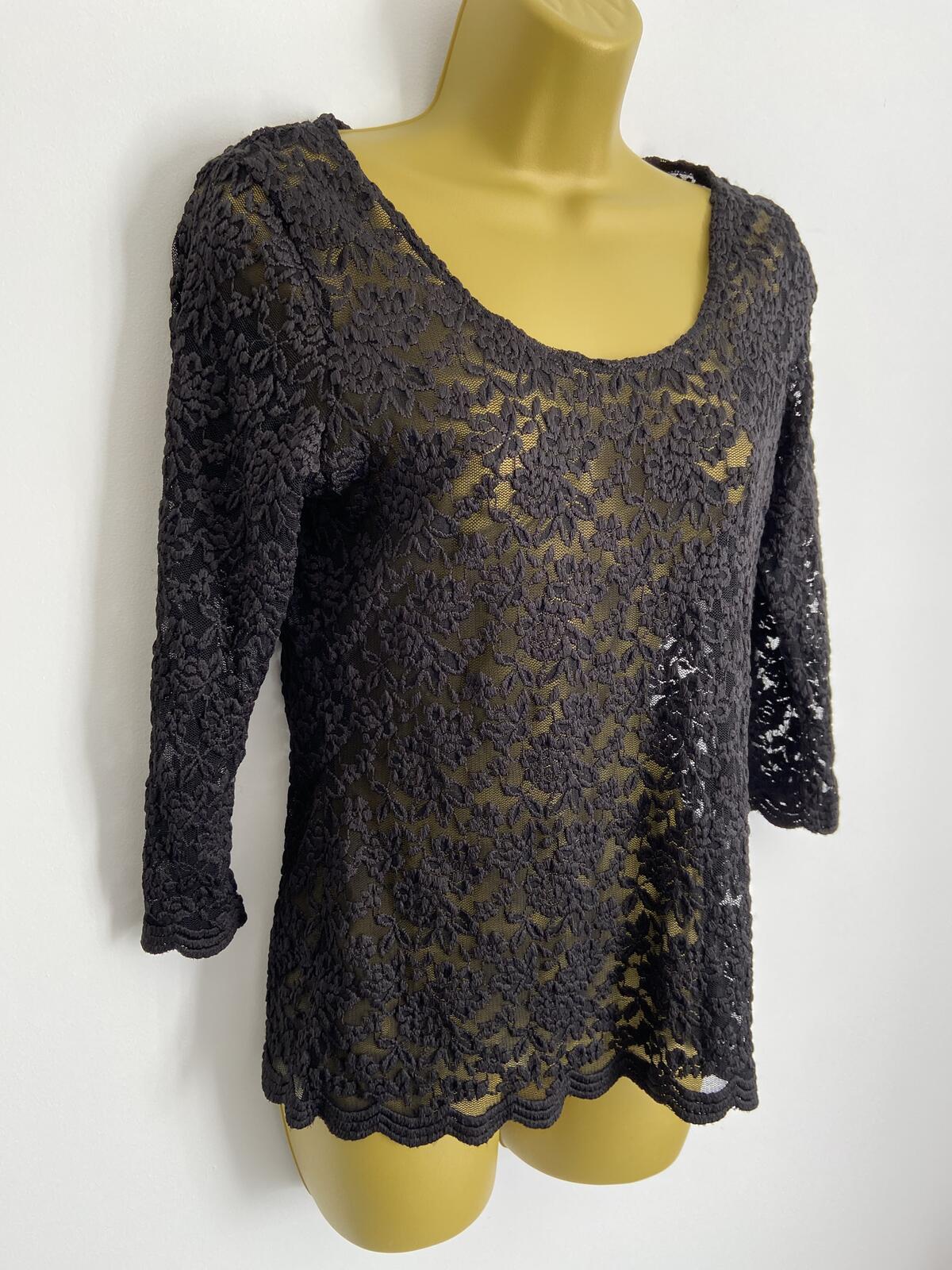 M&S Per Una Women’s Black Floral Lace Top Scallop Hem Size 12
