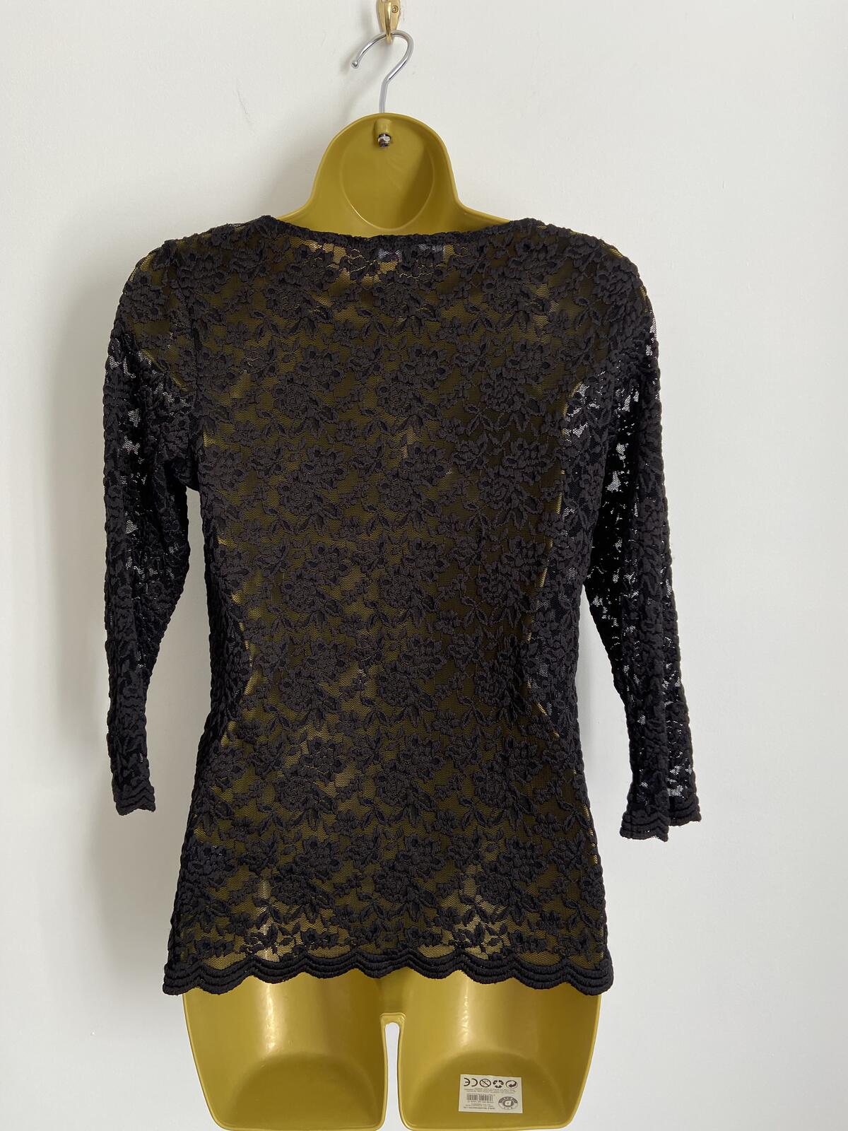 M&S Per Una Women’s Black Floral Lace Top Scallop Hem Size 12