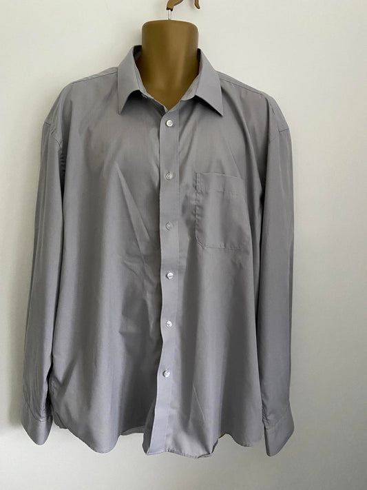 Kustom Kit Men’s Silver Grey Classic Fit Shirt - Long Sleeve Formal, Size 2XL