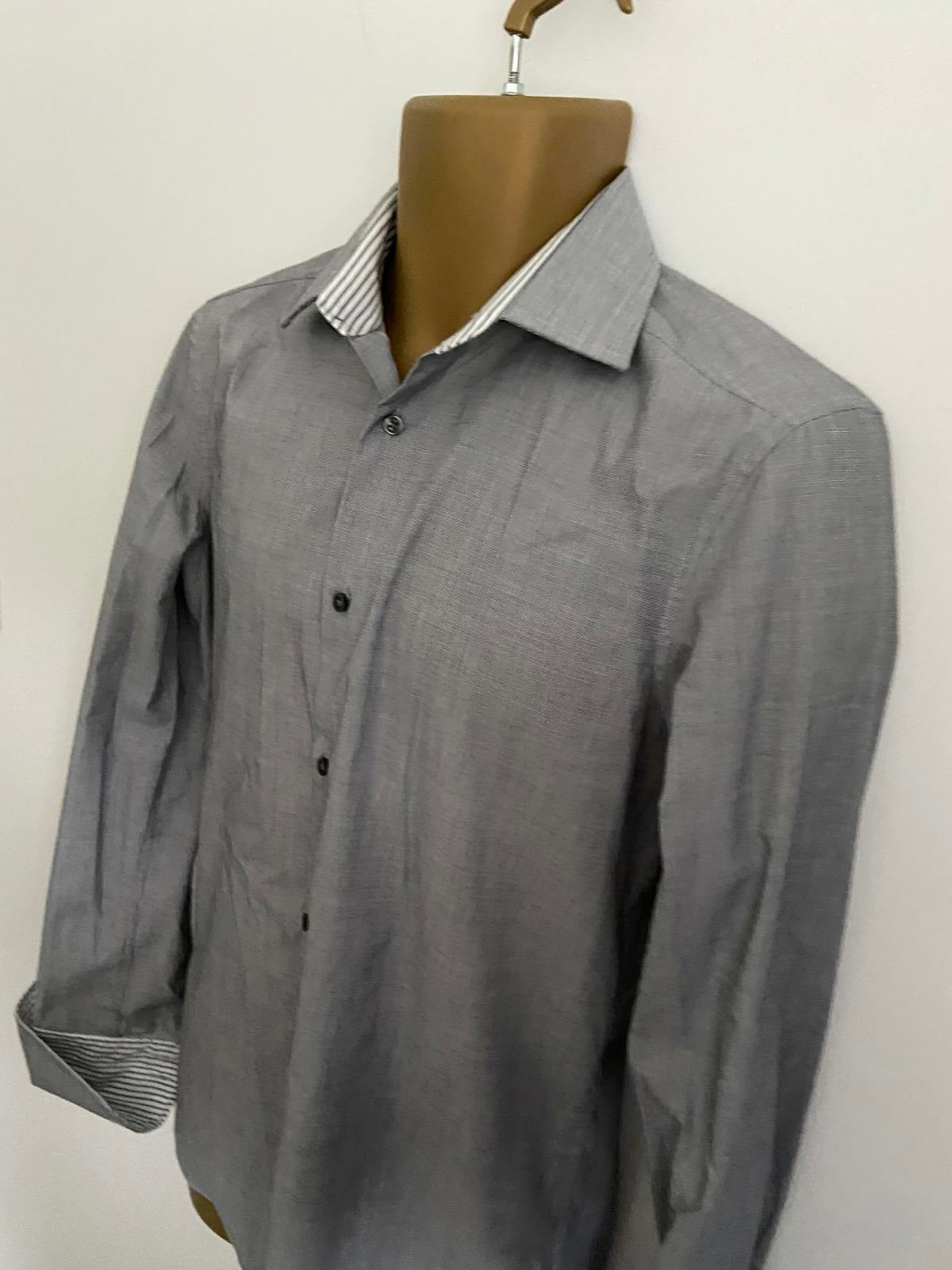 Men’s Charcoal Grey Slim Fit Formal Shirt - Long Sleeve with Contrast Trim, 15"