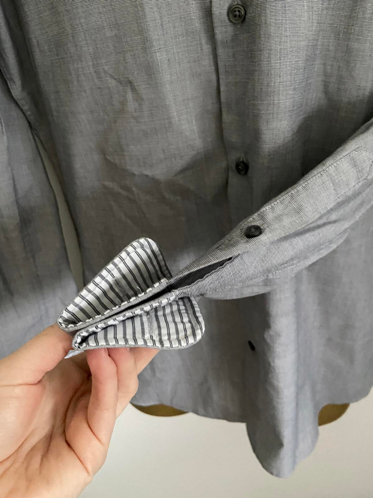Men’s Charcoal Grey Slim Fit Formal Shirt - Long Sleeve with Contrast Trim, 15"
