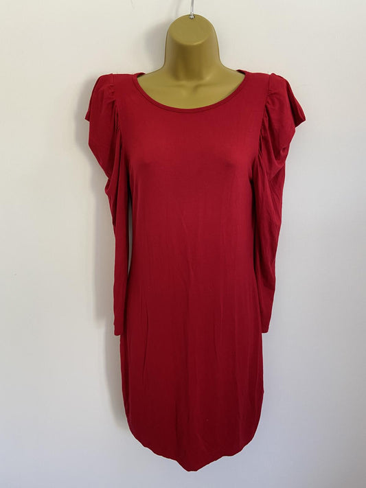 Warehouse Women’s Red Puffy Shoulder Long Sleeve Mini T-Shirt Dress Size 10