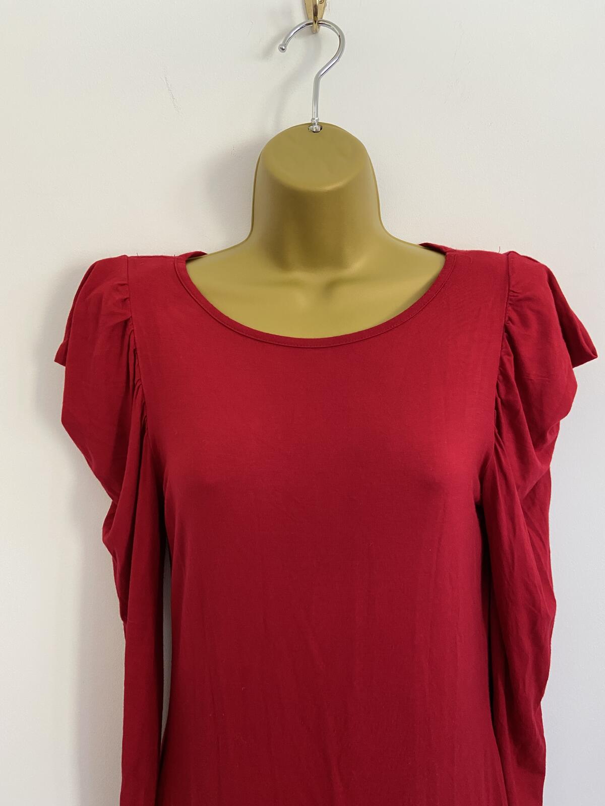 Warehouse Women’s Red Puffy Shoulder Long Sleeve Mini T-Shirt Dress Size 10